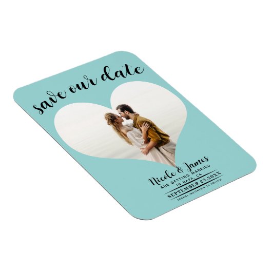 Turquoise Blauw Hart Foto Bruiloft Save the Date Magneet (Rechterzijde)