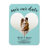 Turquoise Blauw Hart Foto Bruiloft Save the Date Magneet (Verticaal)