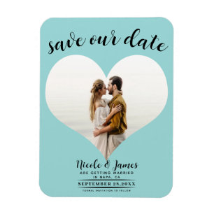 Turquoise Blauw Hart Foto Bruiloft Save the Date Magneet