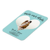 Turquoise Blauw Hart Foto Bruiloft Save the Date Magneet (Linkerzijde)