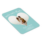 Turquoise Blauw Hart Foto Bruiloft Save the Date Magneet (Rechterzijde)