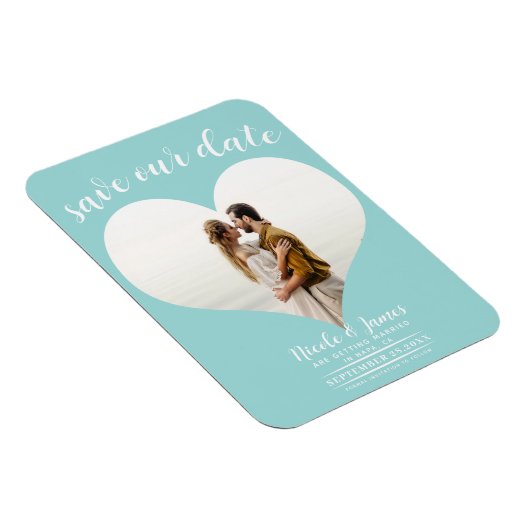 Turquoise Blauw Hart Foto Bruiloft Save the Date Magneet (Rechterzijde)