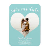 Turquoise Blauw Hart Foto Bruiloft Save the Date Magneet (Verticaal)