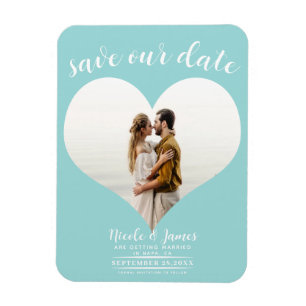 Turquoise Blauw Hart Foto Bruiloft Save the Date Magneet