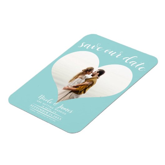Turquoise Blauw Hart Foto Bruiloft Save the Date Magneet (Linkerzijde)
