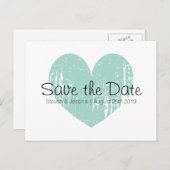 Turquoise blauw hart slaat de datum briefkaarten o (Voorkant / Achterkant)