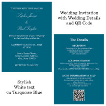 Turquoise Blauw Huwelijk QR Code RSVP Uitnodiging