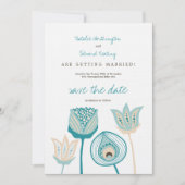 Turquoise Blauw & Ivoor Funky Flowers Save the Dat Save The Date (Voorkant)