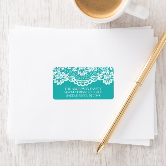 Turquoise Blauw  Kant Retouradres Etiket (Insitu)