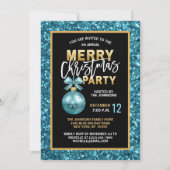 Turquoise Blauw Kerstfeest Zwart Goud Glitter Kaart (Voorkant)