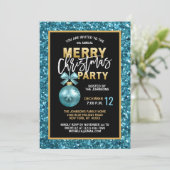 Turquoise Blauw Kerstfeest Zwart Goud Glitter Kaart (Staand voorkant)