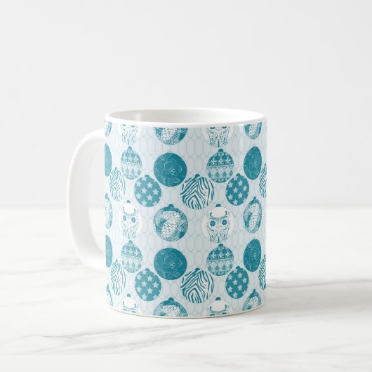 Turquoise, Blauw, Kerstpatroon Koffiemok (Voorkant links)