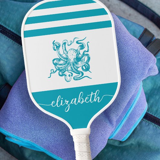  turquoise blauw kuststrand octopus name pickleball paddle