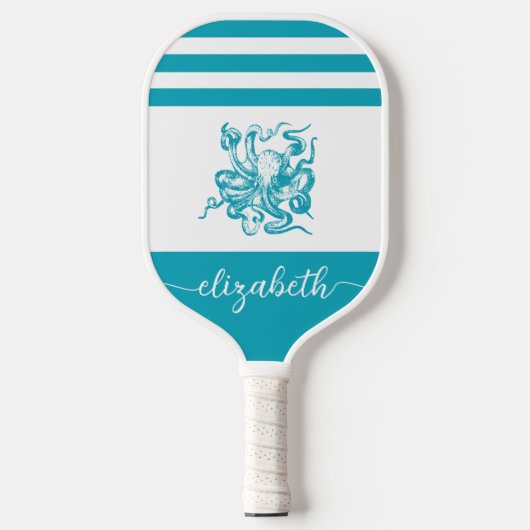  turquoise blauw kuststrand octopus name pickleball paddle (Voorkant)