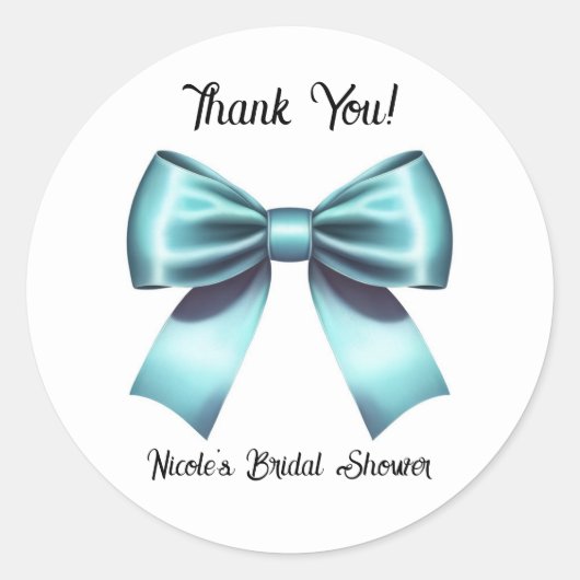 Turquoise blauw lint boog bruiloft Vrijgezellenfee Ronde Sticker (Voorkant)