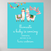 Turquoise Blauw Llama Baby shower - Llamaste Poster (Voorkant)