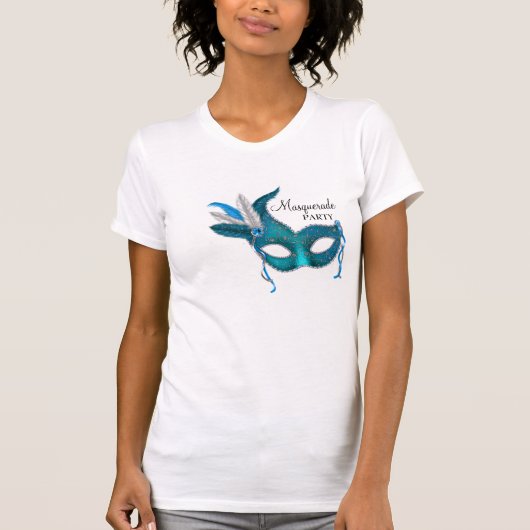 Turquoise Blauw Masker Carnaval T-shirt (Voorkant)