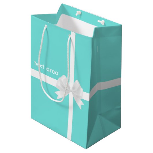 Turquoise Blauw met Bow Chic Glamour Glam Gift Bag Medium Cadeauzakje (Voorkant Gekanteld)