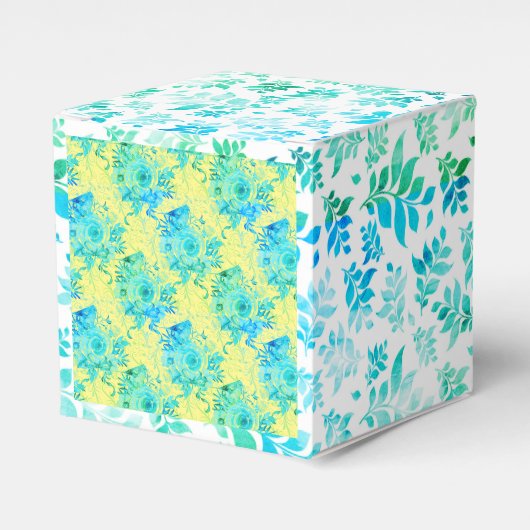 Turquoise Blauw met Geel en Wit, Bloem Bedankdoosjes (Voorkant Zijde)