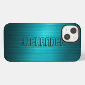 Turquoise-Blauw Metaal Look Patroon-Monogram 2 iPhone Hoesje (Achterkant horizontaal)