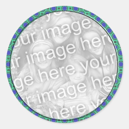 turquoise blauw mod stippen foto lijst ronde sticker (Voorkant)