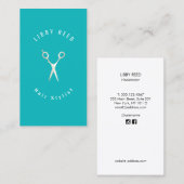 Turquoise Blauw Moderne Kapper Gouden Schaar Visitekaartje (Voorkant / Achterkant)