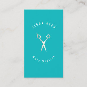 Turquoise Blauw Moderne Kapper Gouden Schaar Visitekaartje