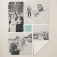 Turquoise Blauw Monogram 4 Fotocollage Trouwen