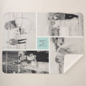 Turquoise Blauw Monogram 4 Fotocollage Trouwen Sherpa Deken (Voorkant (horizontaal))