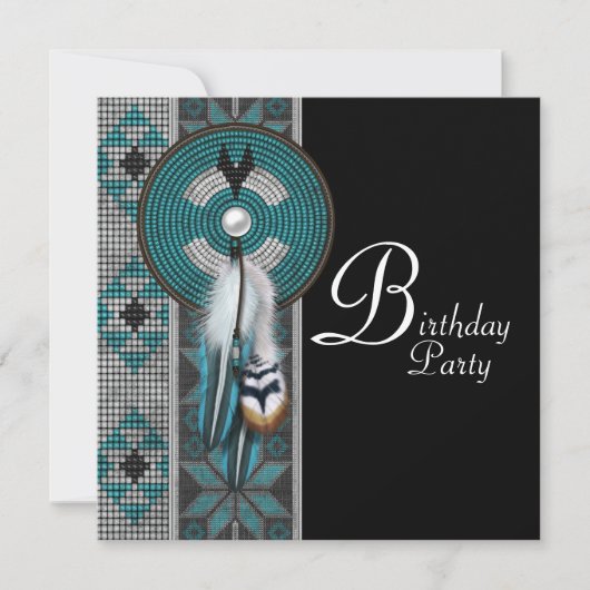 Turquoise Blauw Native American Verjaardagsfeest Kaart (Voorkant)