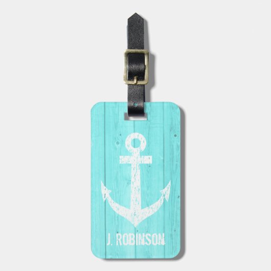 Turquoise blauw nautical anchor bagagelabel (Voorkant verticaal)