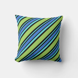 Turquoise, blauw, neongroene zwarte strepen kussen