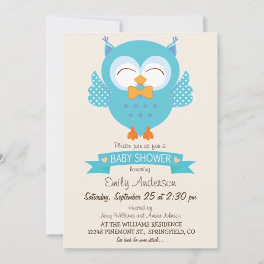 Turquoise Blauw & Paarse Jongen Uil Baby shower Kaart (Voorkant)