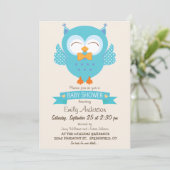 Turquoise Blauw & Paarse Jongen Uil Baby shower Kaart (Staand voorkant)