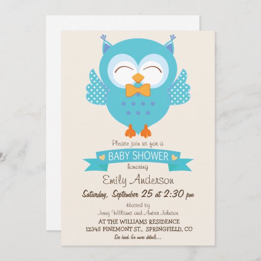 Turquoise Blauw & Paarse Jongen Uil Baby shower Kaart (Voorkant / Achterkant)