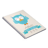 Turquoise Blauw & Paarse Jongen Uil Baby shower Notitieboek (Rechterzijde)