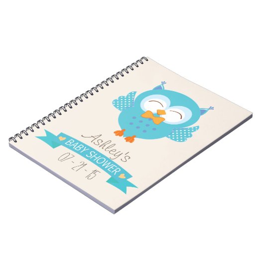 Turquoise Blauw & Paarse Jongen Uil Baby shower Notitieboek (Linkerzijde)