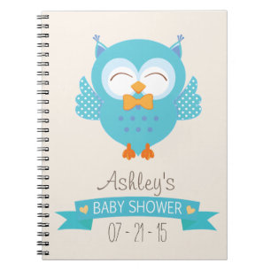 Turquoise Blauw & Paarse Jongen Uil Baby shower Notitieboek