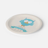 Turquoise Blauw & Paarse Jongen Uil Baby shower Papieren Bordje (Gekanteld)