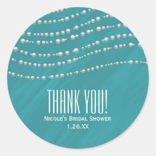 Turquoise Blauw & Parels Elegante Bruidsuitnodigin Ronde Sticker