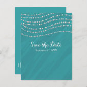 Turquoise Blauw & Parels Elegante Save The Date Aankondigingskaart (Voorkant / Achterkant)