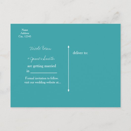 Turquoise Blauw & Parels Elegante Save The Date Aankondigingskaart (Achterkant)