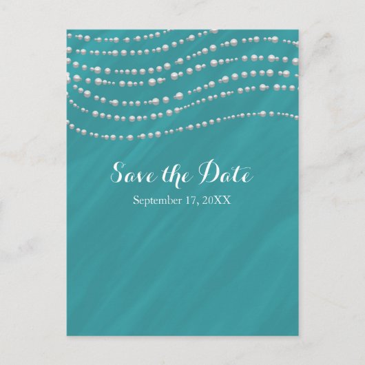 Turquoise Blauw & Parels Elegante Save The Date Aankondigingskaart (Voorkant)