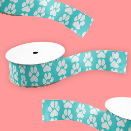 Turquoise blauw patroon met schattige onderpoes grosgrain lint
