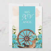 Turquoise Blauw Quinceanera Charro Western Roos Kaart (Achterkant)