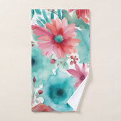 Turquoise blauw Rode Waterverf Spring Flowers Bad Handdoek (Handdoek)