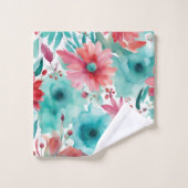 Turquoise blauw Rode Waterverf Spring Flowers Bad Handdoek (Wasdoekje)