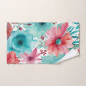 Turquoise blauw Rode Waterverf Spring Flowers Bad Handdoek (Handdoek)