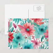 Turquoise blauw Rode Waterverf Spring Flowers Briefkaart (Voorkant / Achterkant)