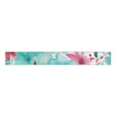 Turquoise blauw Rode Waterverf Spring Flowers Grosgrain Lint (Voorkant)